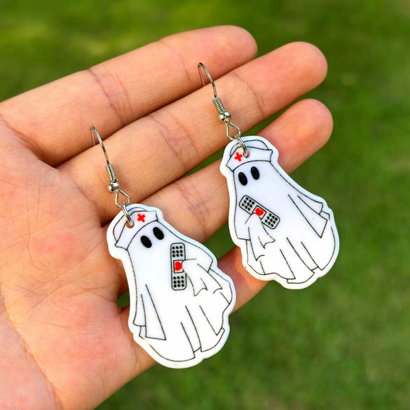 Halloween Thanksgiving Acrylic Double Sided Printed Earrings With Pumpkin White Ghost Cow Black Cat Pendant In Cartoon Animal Zodiac Design For Women