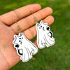 Halloween Thanksgiving Acrylic Double Sided Printed Earrings With Pumpkin White Ghost Cow Black Cat Pendant In Cartoon Animal Zodiac Design For Women