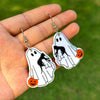 Halloween Thanksgiving Acrylic Double Sided Printed Earrings With Pumpkin White Ghost Cow Black Cat Pendant In Cartoon Animal Zodiac Design For Women