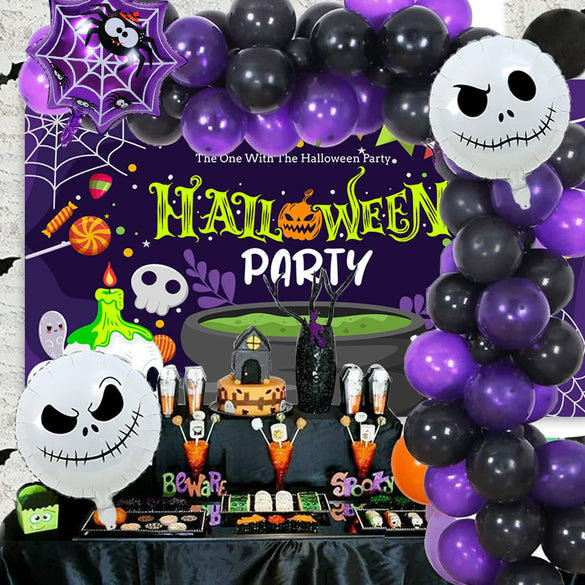Halloween Theme Scene Party Layout Aluminum Foil And Latex Round Ornament Balloon Suit For Mall Event Decoration