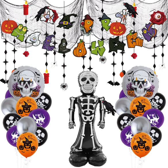 Halloween Tombstone Skull Man Blood Hands Balloon Suit Party Decoration