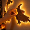 Halloween Witch Riding Broom Wall Decoration Glowing Boxwood Hanging Ornament With Pushbutton Lights For Festive Party Backdrops