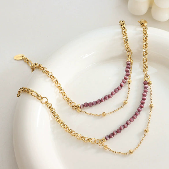 Hand Jewelry Casual Style Doublelayer Chain 316L Stainless Steel 18K Gold Plated Geometric Bracelet For Women