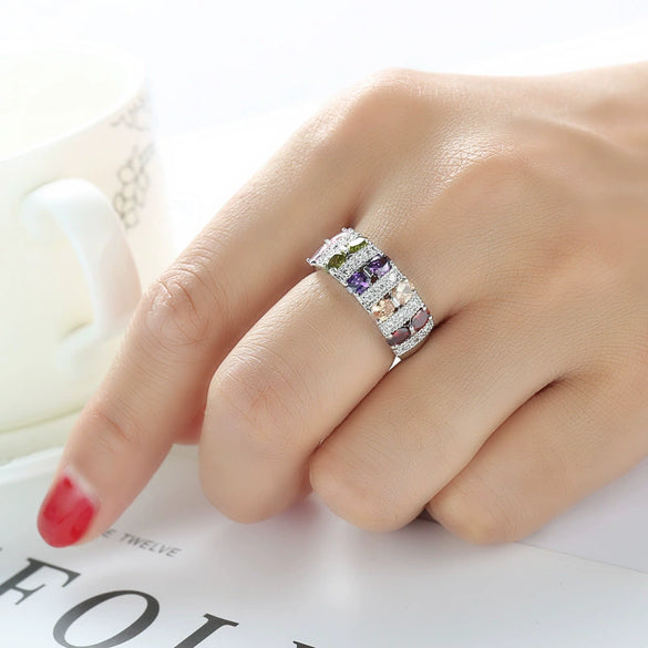 Hand Jewelry Copper Light Luxury Geometric Zircon Electroplated Ring For Women And Unisex