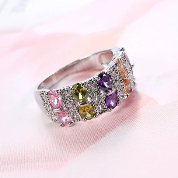 Hand Jewelry Copper Light Luxury Geometric Zircon Electroplated Ring For Women And Unisex