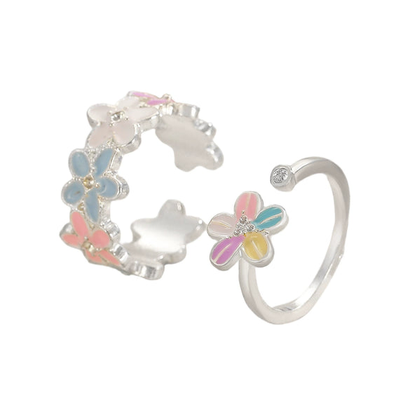Hand Jewelry Copper Opal Sunflower Butterfly Open Ring Threepiece Set Electroplating Geometric Style