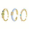 Hand Jewelry Copper Opal Sunflower Butterfly Open Ring Threepiece Set Electroplating Geometric Style