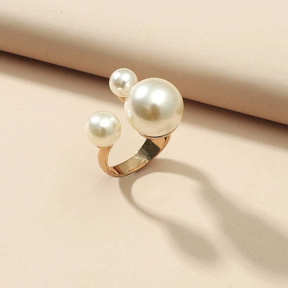 Hand Jewelry Creative Ring Pearl Joint Rhinestone Gold Plated Women's