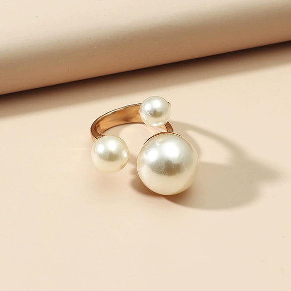 Hand Jewelry Creative Ring Pearl Joint Rhinestone Gold Plated Women's