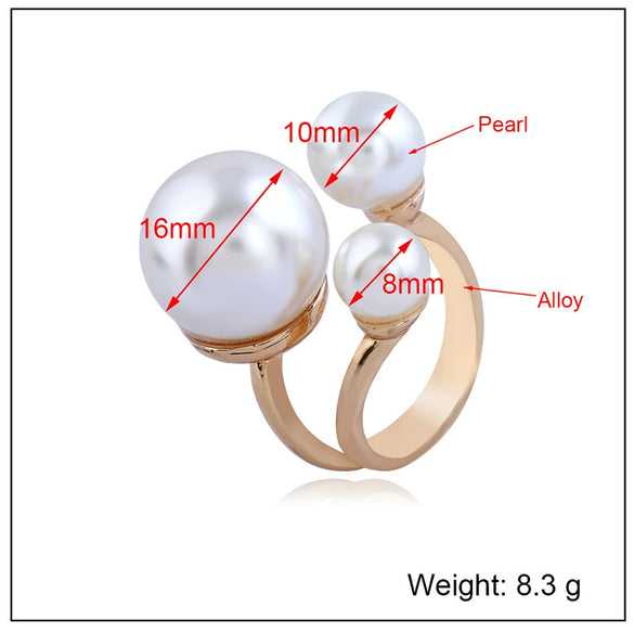 Hand Jewelry Creative Ring Pearl Joint Rhinestone Gold Plated Women's