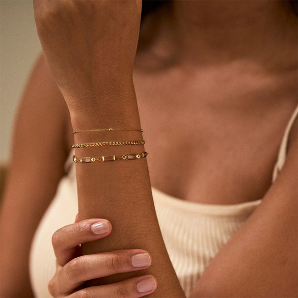 Hand Jewelry Set Copper Plated Real Gold Geometric Cuban Zircon Bracelet For Women