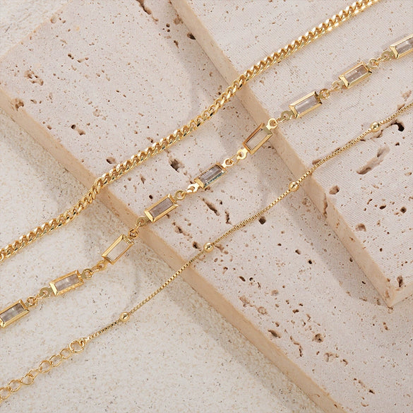 Hand Jewelry Set Copper Plated Real Gold Geometric Cuban Zircon Bracelet For Women