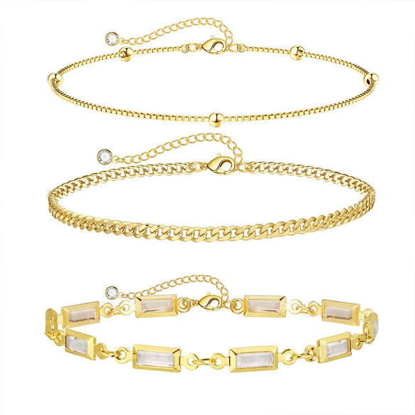 Hand Jewelry Set Copper Plated Real Gold Geometric Cuban Zircon Bracelet For Women