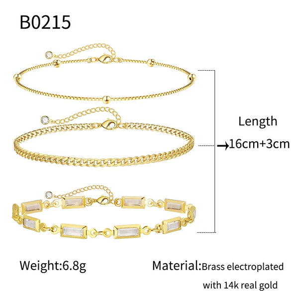 Hand Jewelry Set Copper Plated Real Gold Geometric Cuban Zircon Bracelet For Women