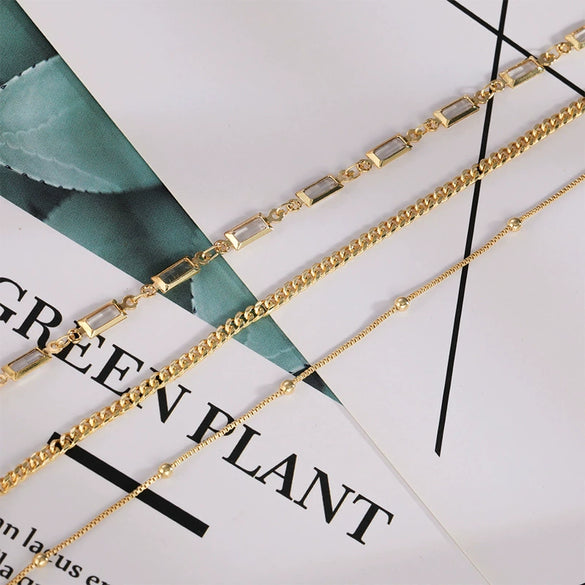 Hand Jewelry Set Copper Plated Real Gold Geometric Cuban Zircon Bracelet For Women