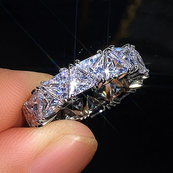 Hand Jewelry Set With Single Row Triangular Titanium Zircon Ring Copper Geometric Inlay Style