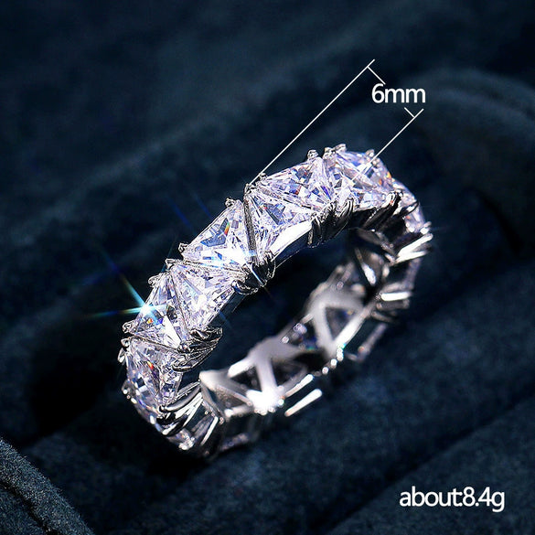 Hand Jewelry Set With Single Row Triangular Titanium Zircon Ring Copper Geometric Inlay Style