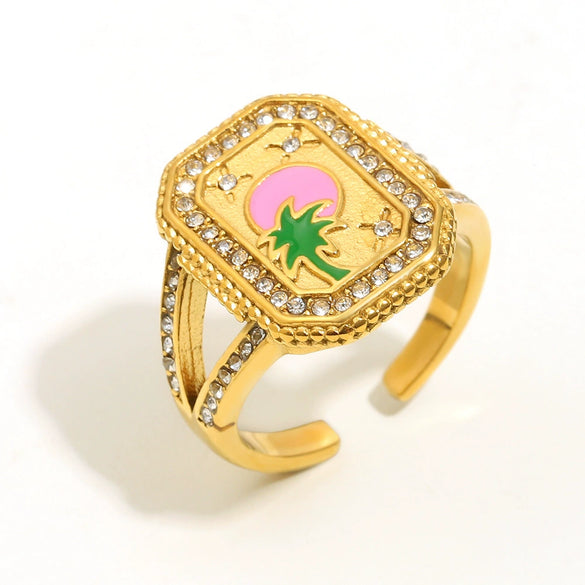 Hand Jewelry Stainless Steel 18K Gold Plated Geometric Open Ring For Women