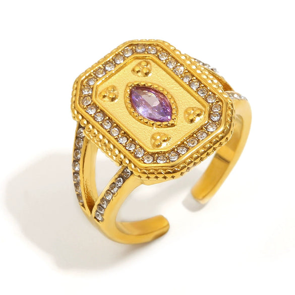 Hand Jewelry Stainless Steel 18K Gold Plated Geometric Open Ring For Women