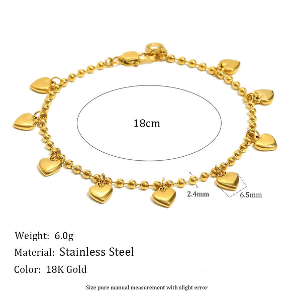 Hand Jewelry Stainless Steel 18K Gold Plated Heart Shape Ball Bead Bracelet