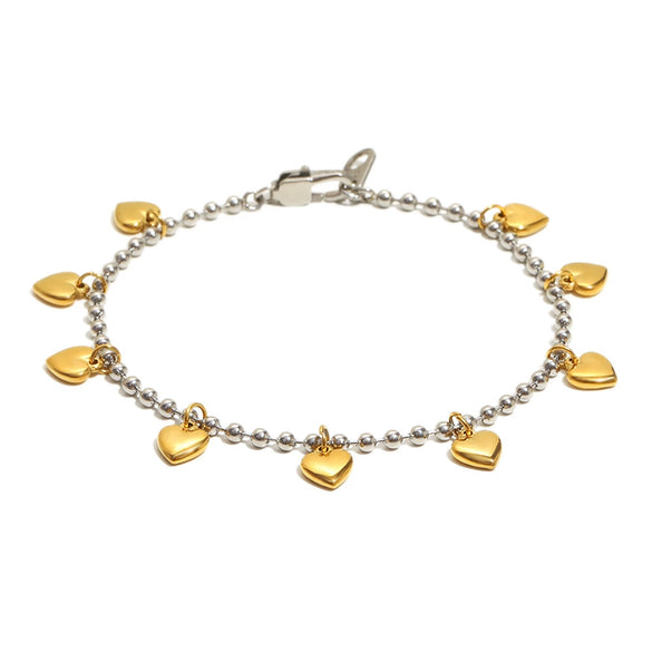 Hand Jewelry Stainless Steel 18K Gold Plated Heart Shape Ball Bead Bracelet
