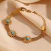 Hand Jewelry Stainless Steel 18K Gold Plated Turquoise Sunflower Braided Geometric Style Bracelet For Women