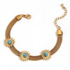 Hand Jewelry Stainless Steel 18K Gold Plated Turquoise Sunflower Braided Geometric Style Bracelet For Women