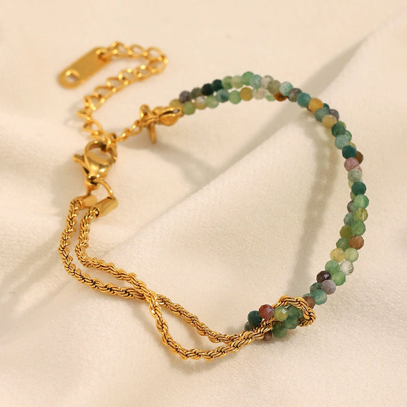 Hand Jewelry Stainless Steel 18K Gold Plated Twist Chain Natural Stone Stitching Geometric Style Bracelet For Women