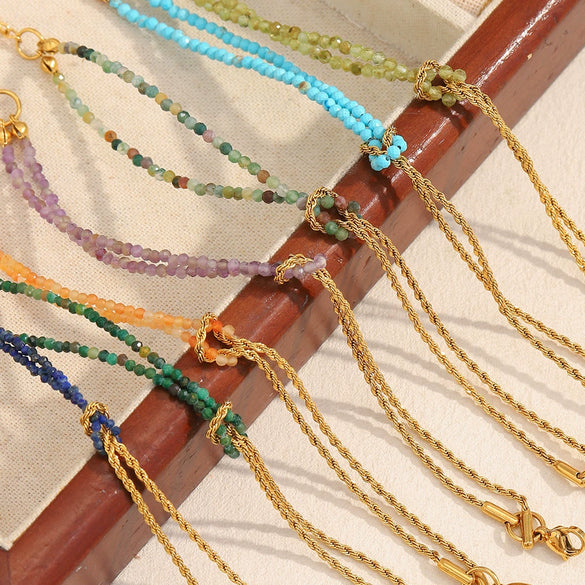 Hand Jewelry Stainless Steel 18K Gold Plated Twist Chain Natural Stone Stitching Geometric Style Bracelet For Women