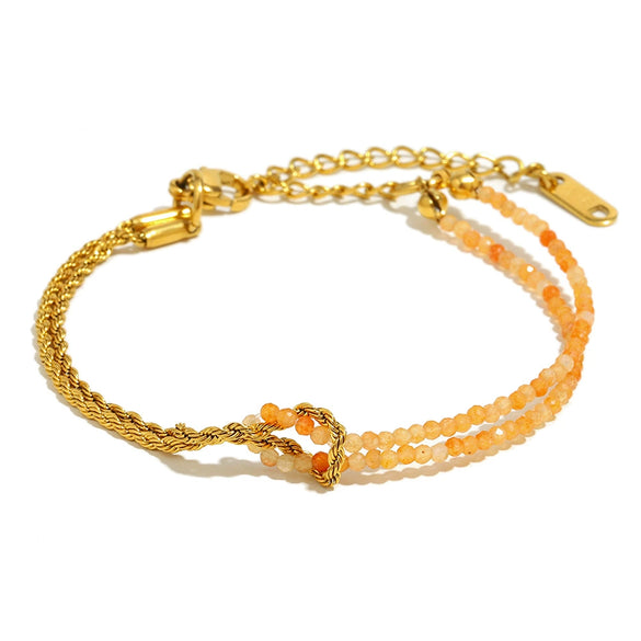 Hand Jewelry Stainless Steel 18K Gold Plated Twist Chain Natural Stone Stitching Geometric Style Bracelet For Women