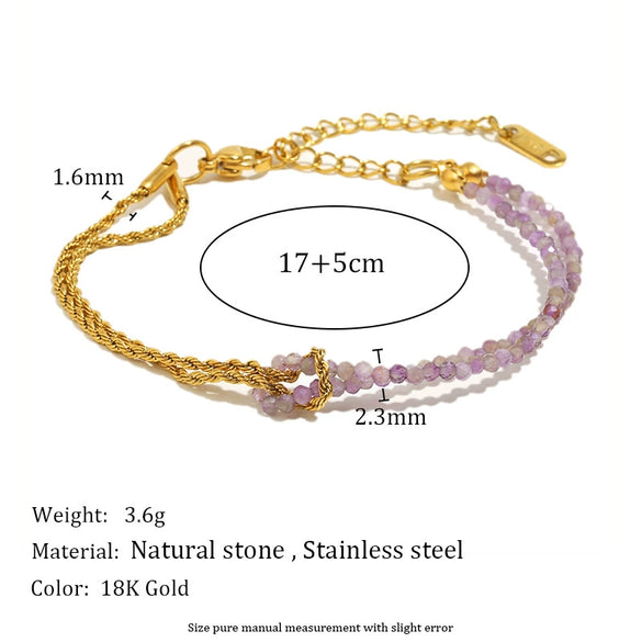 Hand Jewelry Stainless Steel 18K Gold Plated Twist Chain Natural Stone Stitching Geometric Style Bracelet For Women