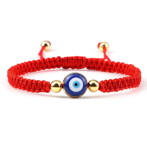 Hand Knitted Geometric Cord Bracelet With Gold And Silver Beads And Blue Eye Detail Flat Knot Good Luck Bracelet For Unisex