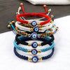 Hand Knitted Geometric Cord Bracelet With Gold And Silver Beads And Blue Eye Detail Flat Knot Good Luck Bracelet For Unisex