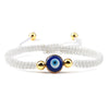 Hand Knitted Geometric Cord Bracelet With Gold And Silver Beads And Blue Eye Detail Flat Knot Good Luck Bracelet For Unisex