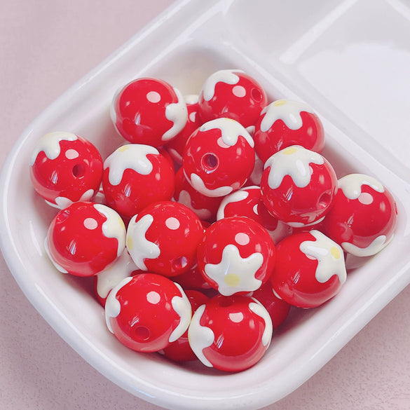 Hand Painted Flower Round Beads Beaded Diy Mobile Phone Chain And Key Chain Acrylic Jewelry Accessories For Cute Girls