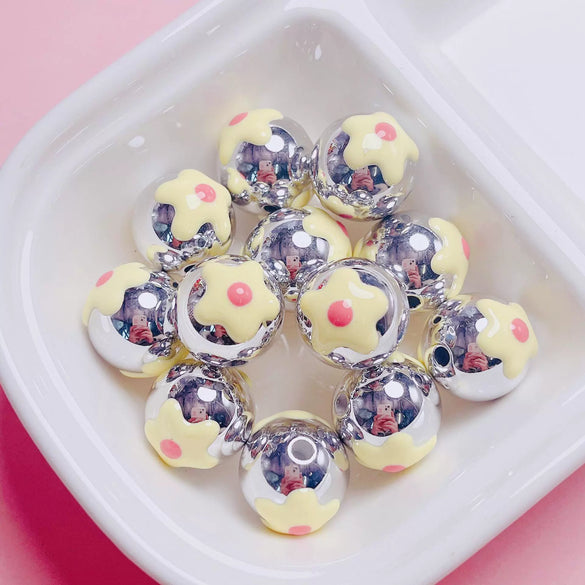 Hand Painted Flower Round Beads Beaded Diy Mobile Phone Chain And Key Chain Acrylic Jewelry Accessories For Cute Girls