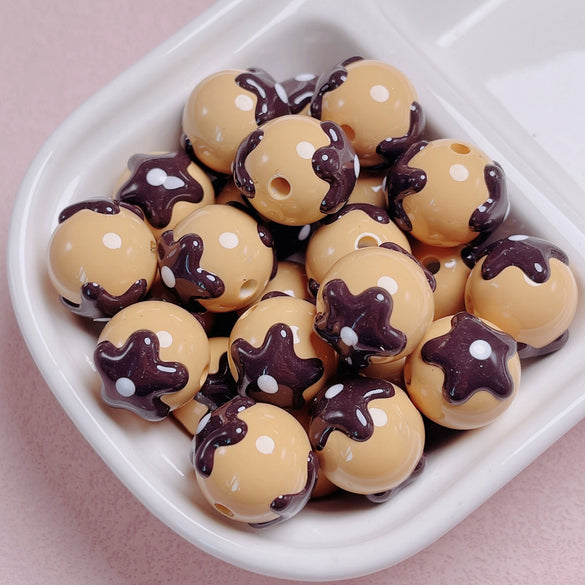 Hand Painted Flower Round Beads Beaded Diy Mobile Phone Chain And Key Chain Acrylic Jewelry Accessories For Cute Girls