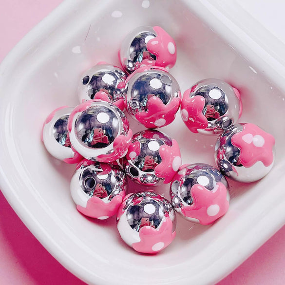 Hand Painted Flower Round Beads Beaded Diy Mobile Phone Chain And Key Chain Acrylic Jewelry Accessories For Cute Girls