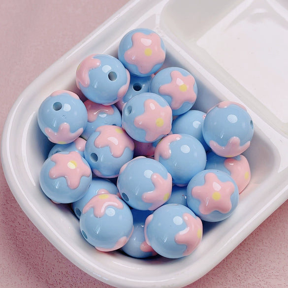 Hand Painted Flower Round Beads Beaded Diy Mobile Phone Chain And Key Chain Acrylic Jewelry Accessories For Cute Girls
