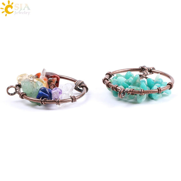 Hand Wound Natural Stone Tree Of Life Pendant Necklace With Colorful Crystal Gravel And Copper Accessories Fashion Jewelry