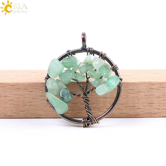 Hand Wound Natural Stone Tree Of Life Pendant Necklace With Colorful Crystal Gravel And Copper Accessories Fashion Jewelry