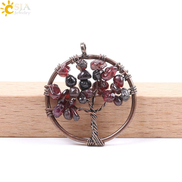 Hand Wound Natural Stone Tree Of Life Pendant Necklace With Colorful Crystal Gravel And Copper Accessories Fashion Jewelry