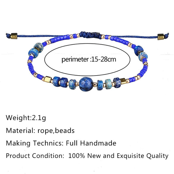 Hand Woven Beaded Small Bracelet With Miyuki Rice Beads And Emperor Wang Song Stone In Geometric Pattern For Female Lovers