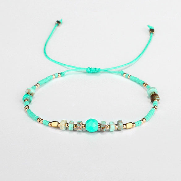 Hand Woven Beaded Small Bracelet With Miyuki Rice Beads And Emperor Wang Song Stone In Geometric Pattern For Female Lovers