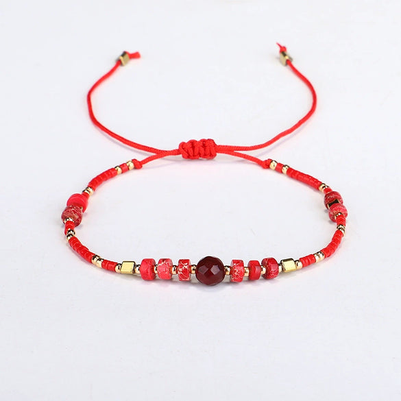 Hand Woven Beaded Small Bracelet With Miyuki Rice Beads And Emperor Wang Song Stone In Geometric Pattern For Female Lovers