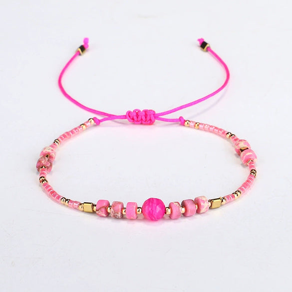 Hand Woven Beaded Small Bracelet With Miyuki Rice Beads And Emperor Wang Song Stone In Geometric Pattern For Female Lovers