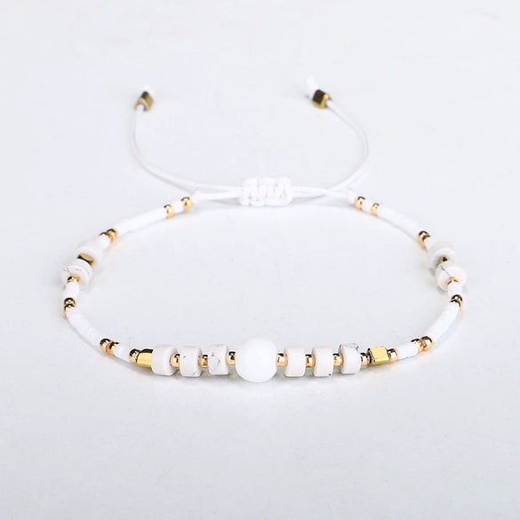 Hand Woven Beaded Small Bracelet With Miyuki Rice Beads And Emperor Wang Song Stone In Geometric Pattern For Female Lovers