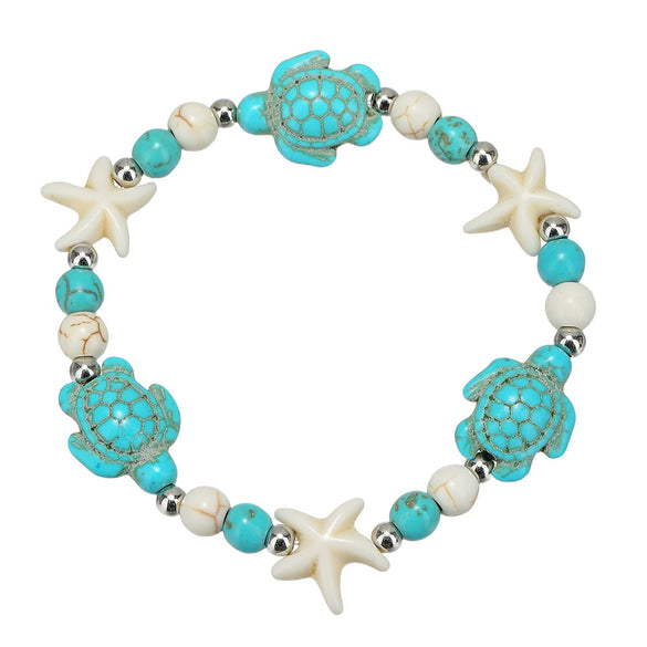 Hand Woven Bohemian Beach Bracelet Pine Stone Geometric Shell Starfish Turtle Foot Handmade