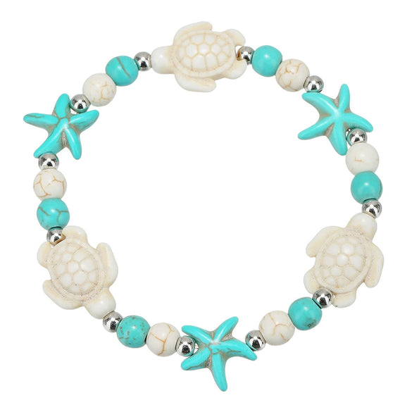 Hand Woven Bohemian Beach Bracelet Pine Stone Geometric Shell Starfish Turtle Foot Handmade