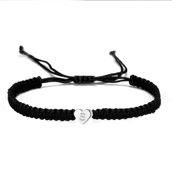 Hand Woven Copper Heart Letter Bracelet Simple Unisex Couple Bracelet With Black Rope